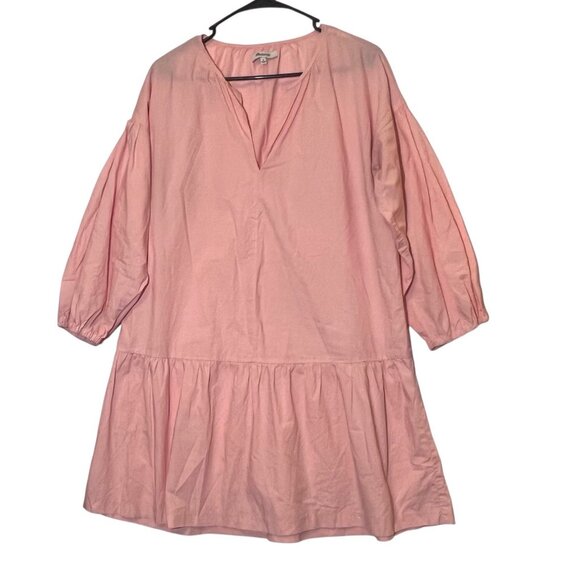 Madewell Women’s Pink Tunic Dress Medium Size V Neck 100% Cotton Drop Waist - Picture 3 of 8